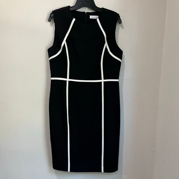 Calvin Klein Black White Sheath Dress Women’s Sz 12 Sleeveless Contrast Trim - Picture 3 of 7